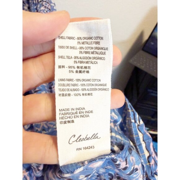 Cleobella Autumn Midi Dress Paisley Print Flutter Sleeve Smocked Blue Small - Picture 5 of 8